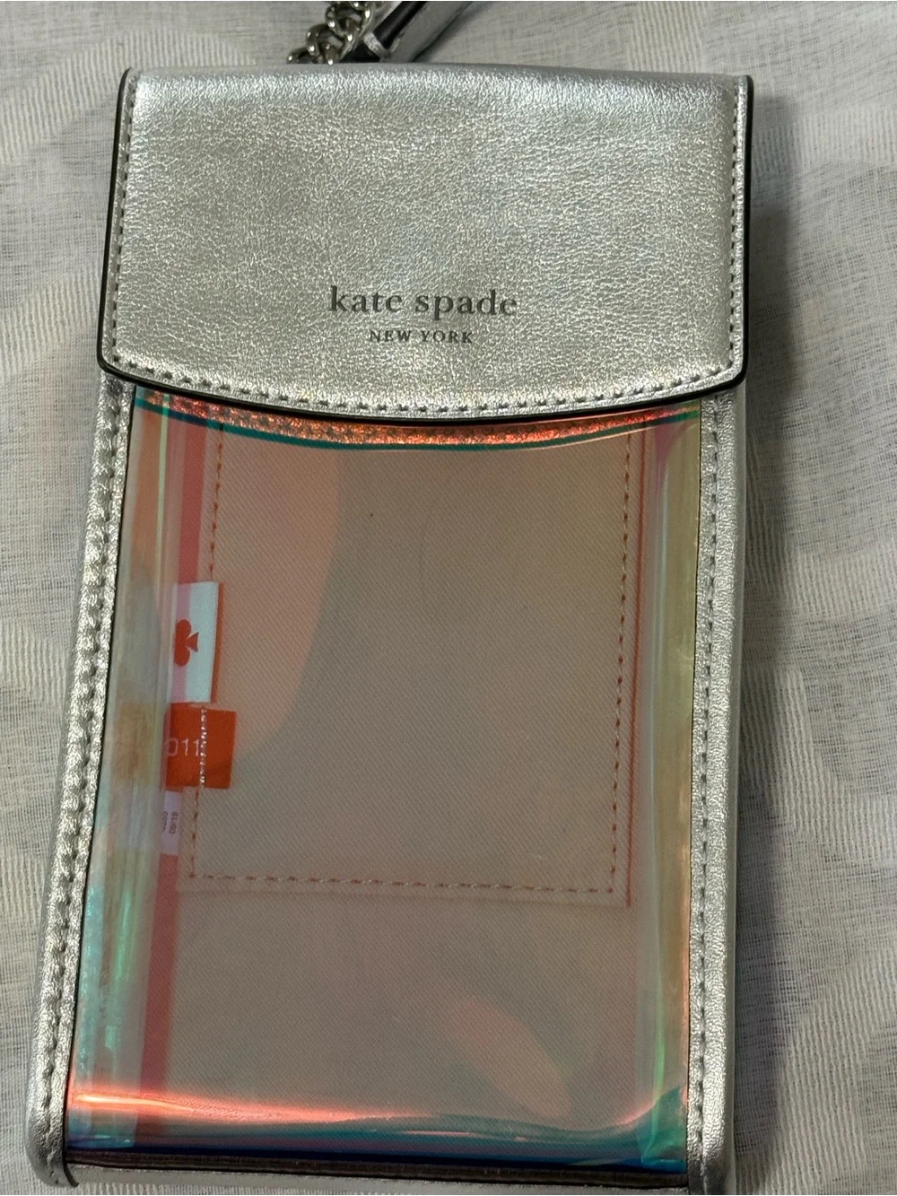 kate spade Iridescent Front Crossbody Phone Pouch with Silver Strap